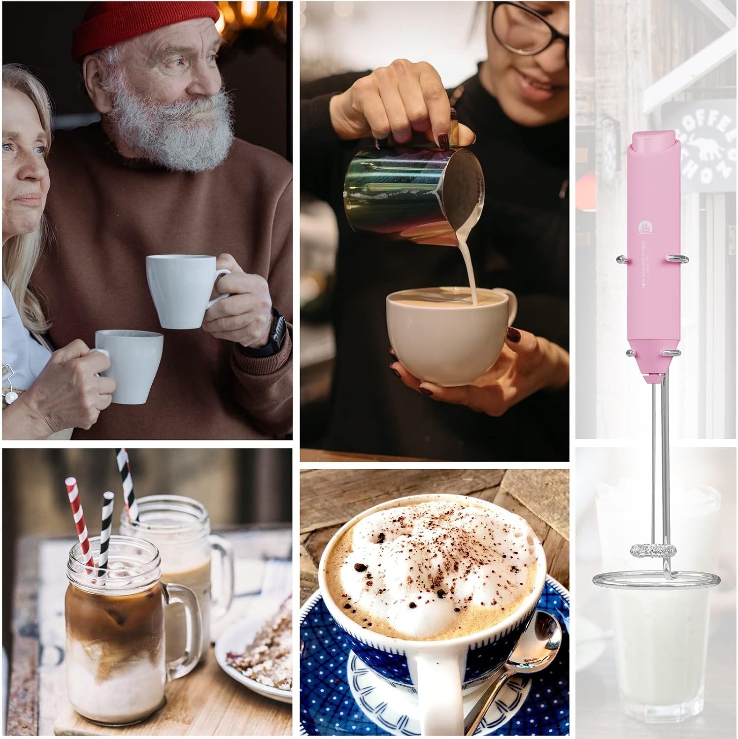Thumbnail 6 de New England Stories G1-PINK-STAND Handheld Milk Frother with Stand
