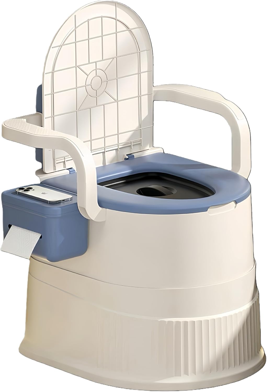 Detalle de RVTENRIO Portable Toilet Chair with Backrest and Armrests (Blue) — 150kg capacity
