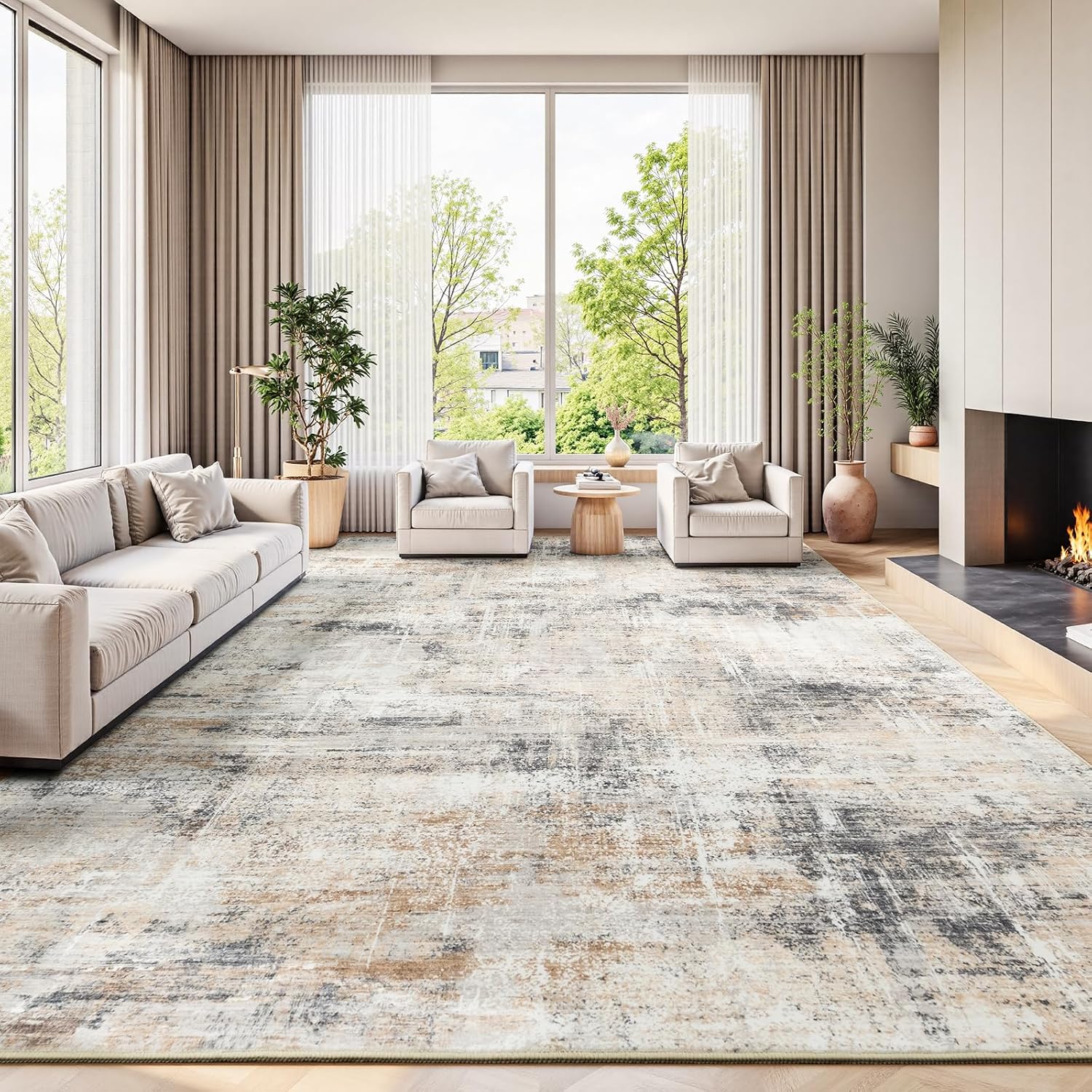 Detalle de Lofus 9x12 Area Rug (Gold Abstract) with Non-Slip Backing