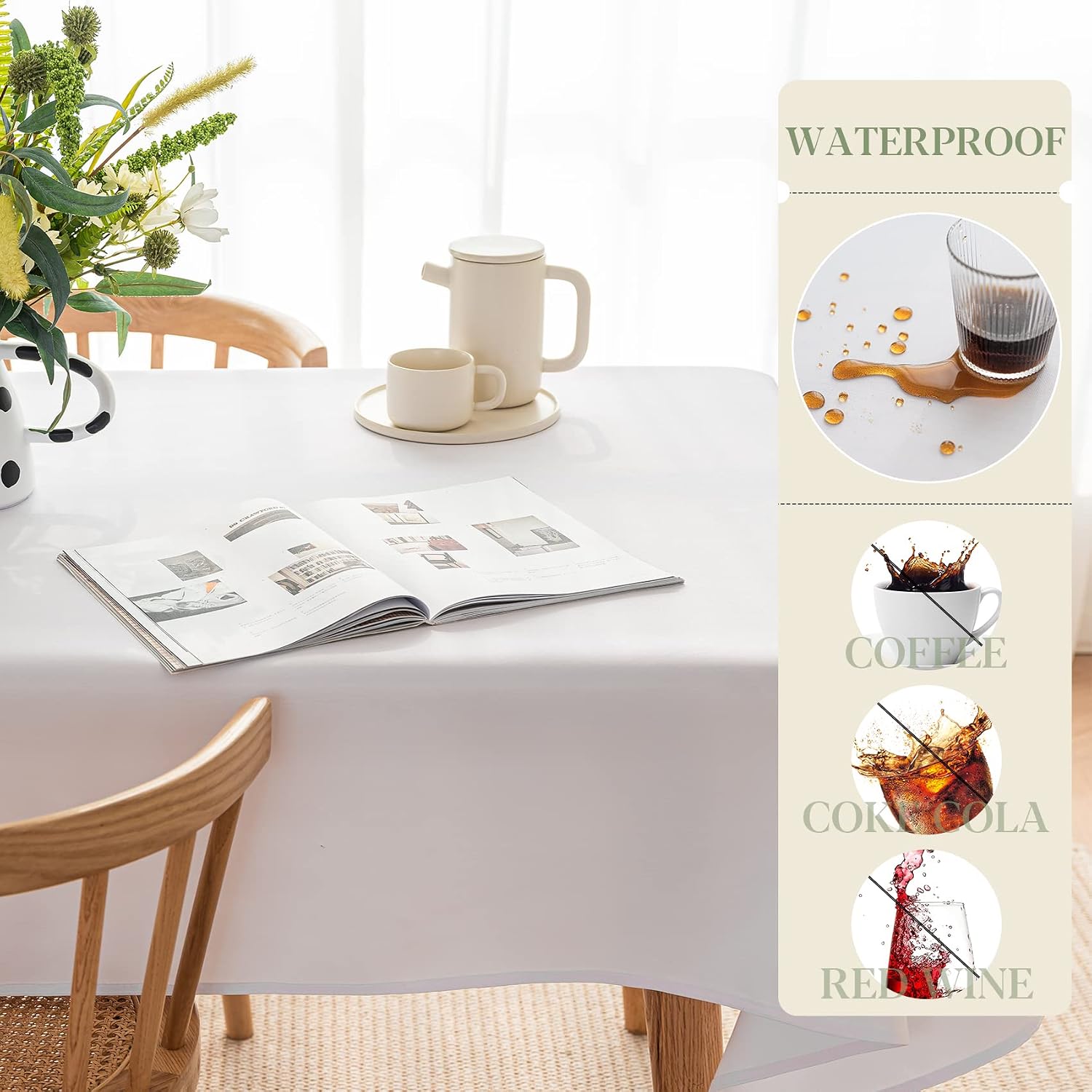 Detalle de BYDOLL Table Cloth White 60x84 Inch — Durable, Washable, and Wrinkle-Resistant Polyester Cover for 6-Foot Tables