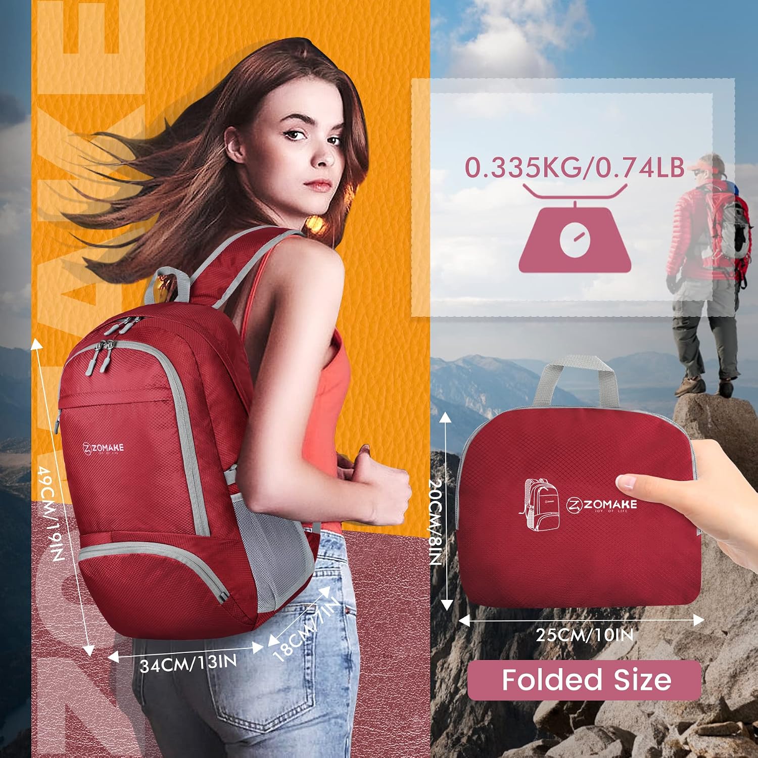 Detalle de ZOMAKE sac à dos pliable 30L ultra léger
