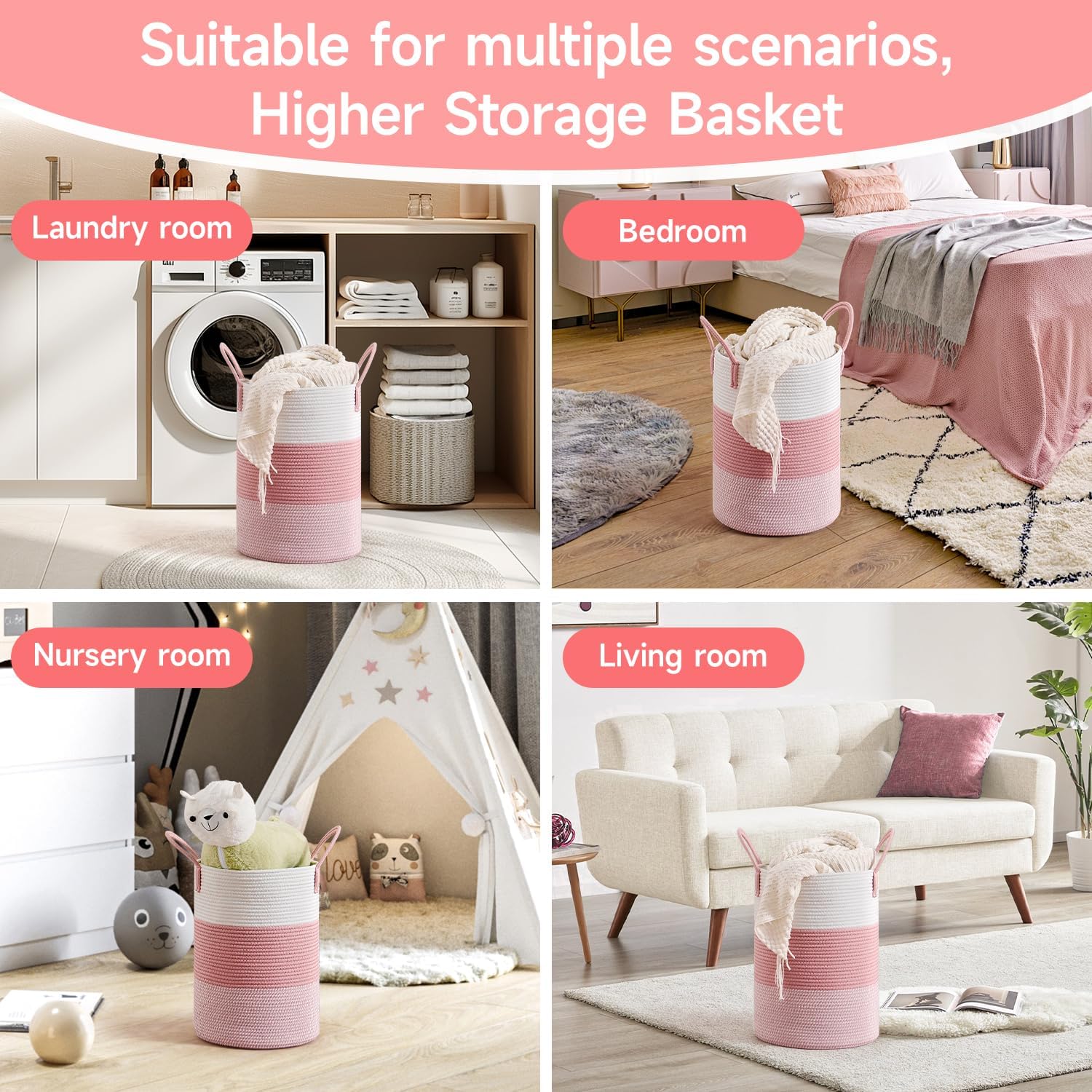 Thumbnail 4 de CLHMILY&Z 100L Round Cotton Rope Laundry Basket