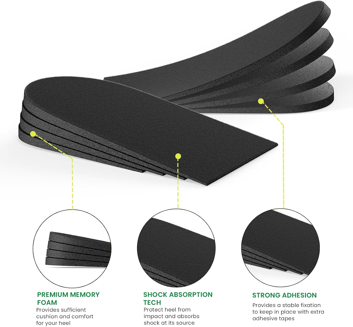 Detalle de Bukihome Adjustable Orthopedic Heel Lift Inserts (4 layers) – height increase & heel pain support for large shoes
