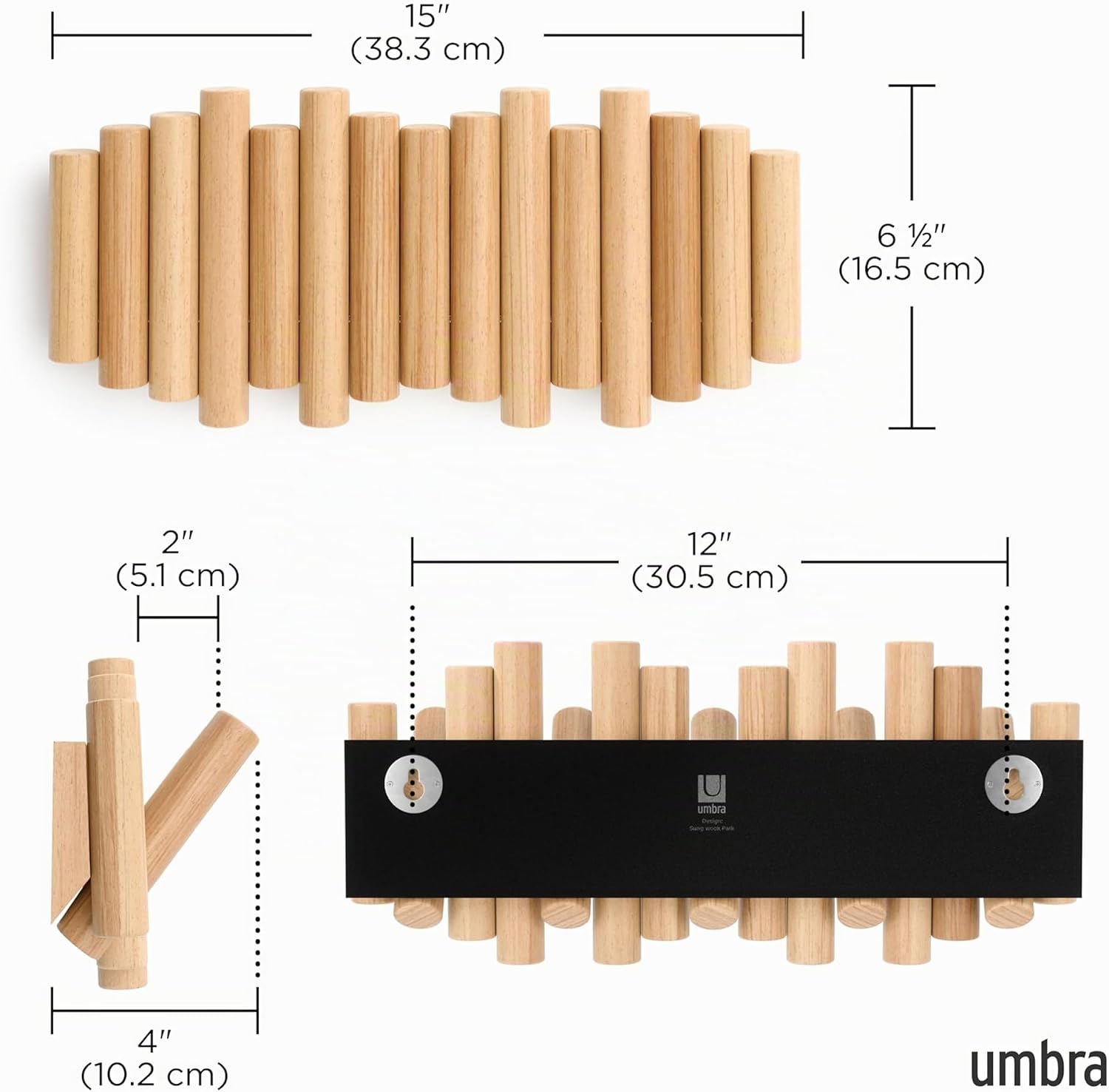 Thumbnail 2 de Umbra Picket 5. Patère murale à 5 crochets en bois naturel – design mural et fonction