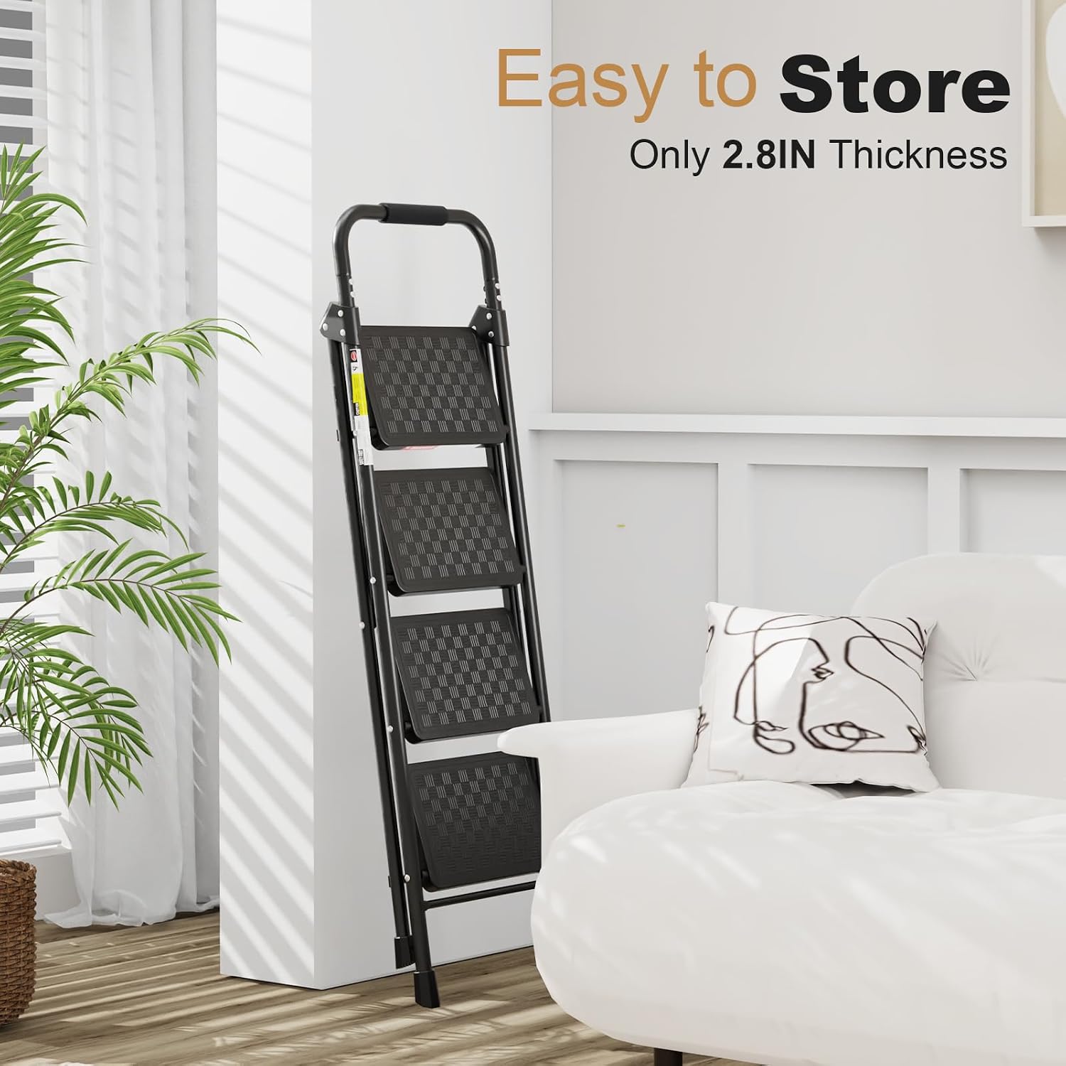 Detalle 1 de HBTower TJ244KAH 4-Step Folding Ladder with Wide Anti-Slip Pedals