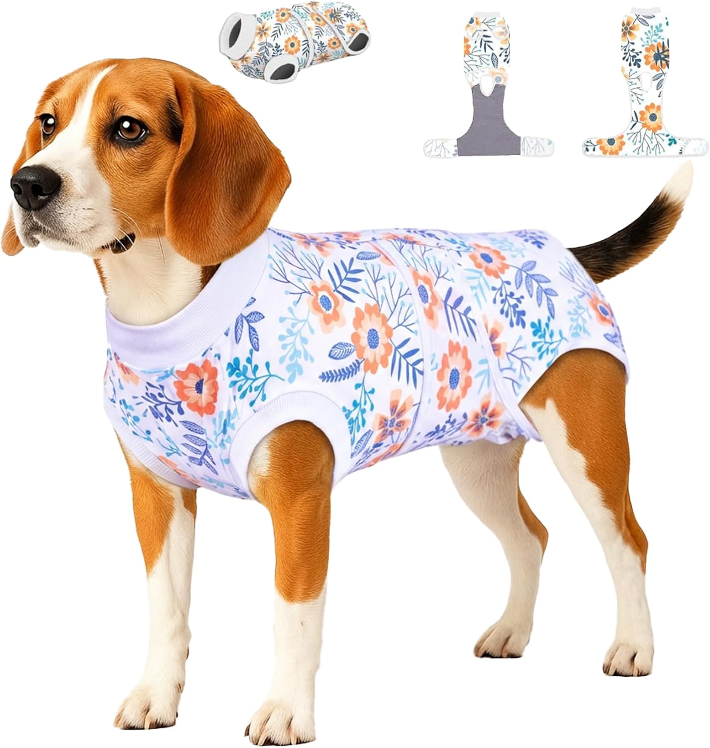 Detalle de PetWarm Dog Surgical Recovery Suit: Flower Pattern Orange, Size S