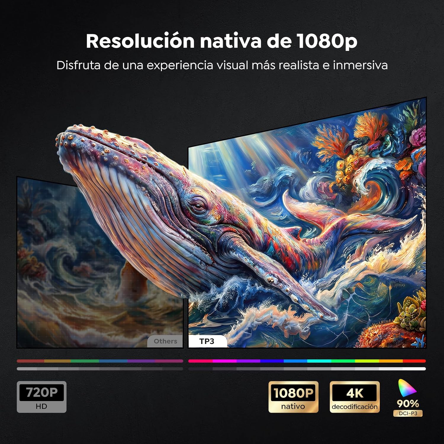 Detalle de Proyector TOPTRO TP3 4K con Google TV, auto focus y keystone, WiFi 6 y Bluetooth