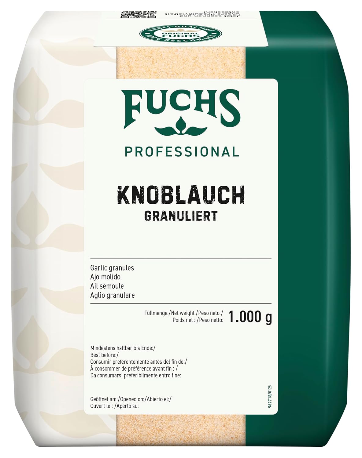 Detalle de Fuchs Professional Knoblauch granuliert (Knoblauchpulver zum Würzen) – 1 kg im recyclebaren Beutel