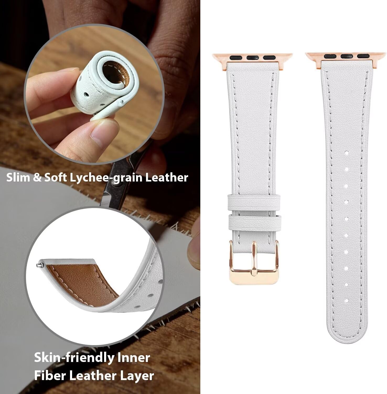 Detalle 2 de Bracelet cuir NEMUALL compatible Apple Watch SE 3 (40 mm) / Series 11-10 (42 mm) et autres tailles