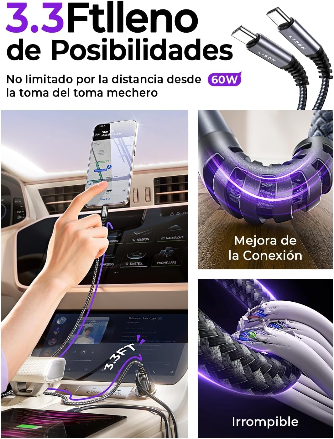 Thumbnail 4 de LISEN Cargador Coche 69W 60W Cable