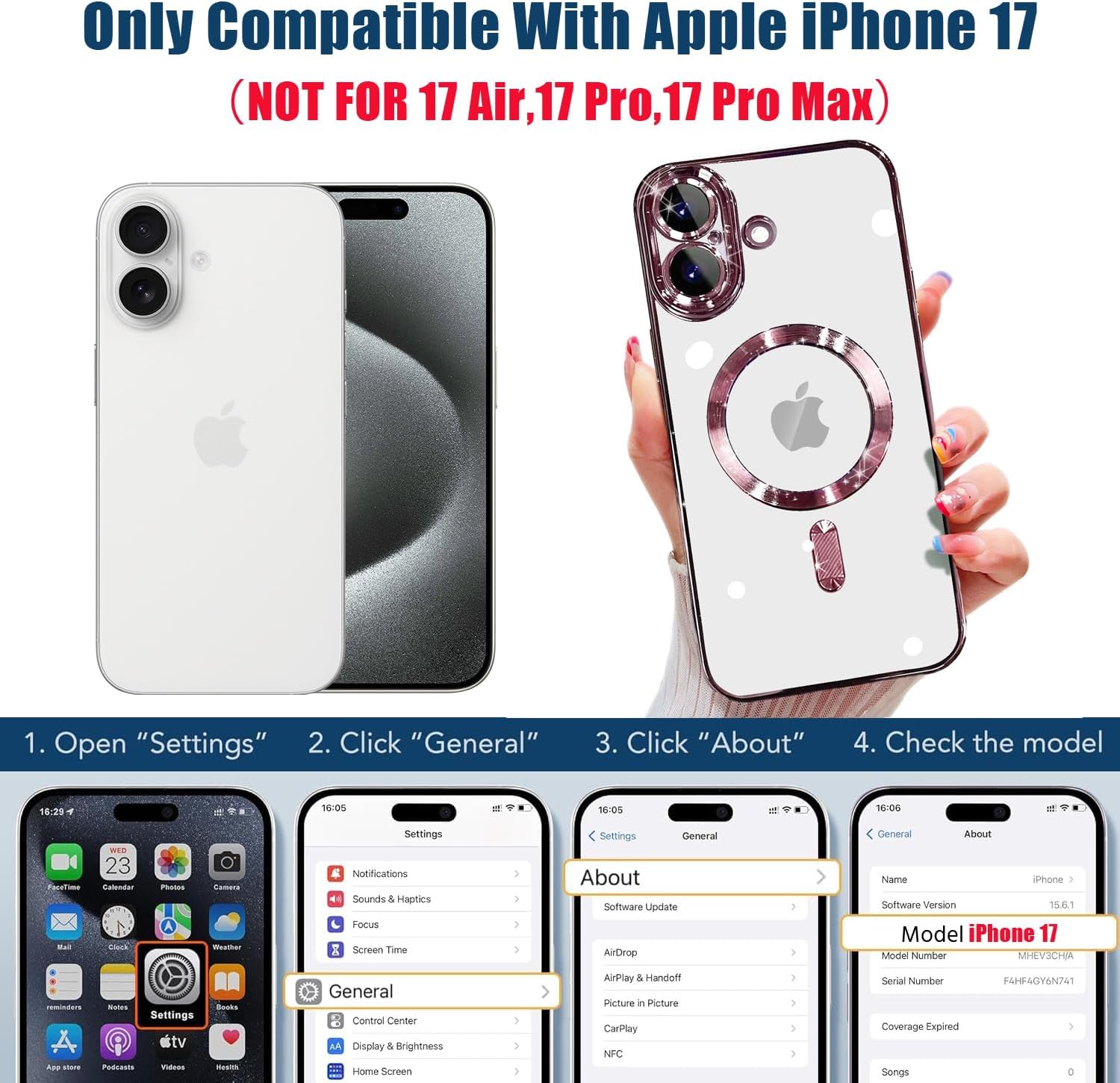 Detalle de Misscase Magnetic for iPhone 17 Clear Case with Privacy Screen Protector and Camera Lens Protector