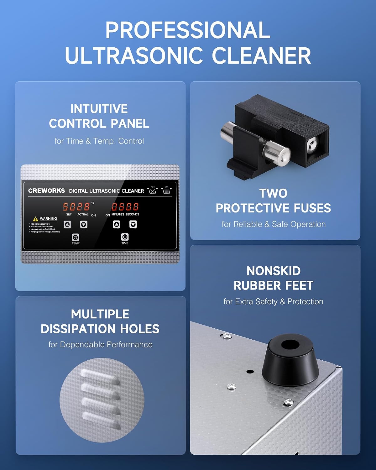 Detalle de CREWORKS DUC-M106 6 L Ultrasonic Cleaner with Heater, Timer and Digital Controls