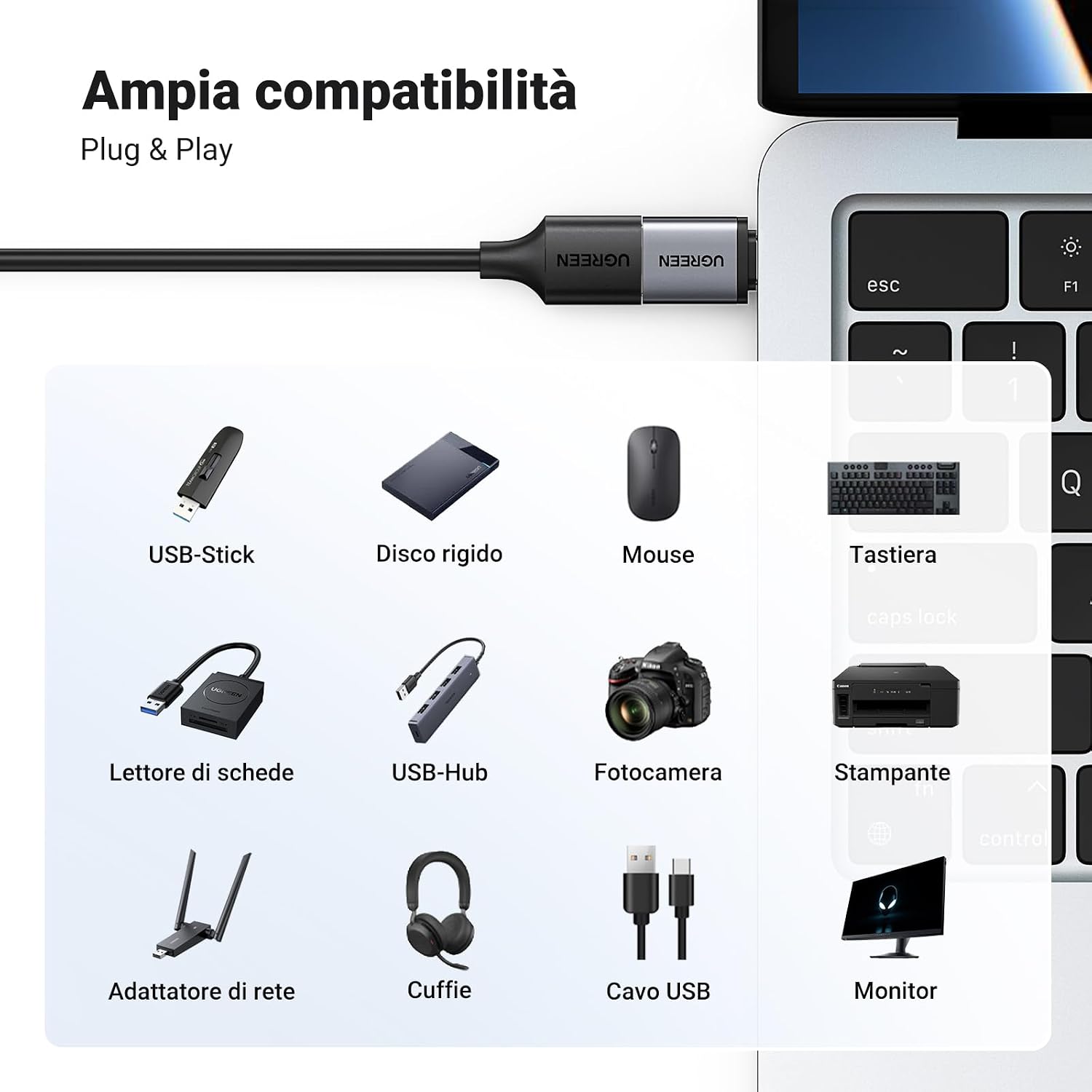 Thumbnail 1 de UGREEN Adattatore USB-C 3.0 OTG Maschio a Femmina (2 pezzi) nero
