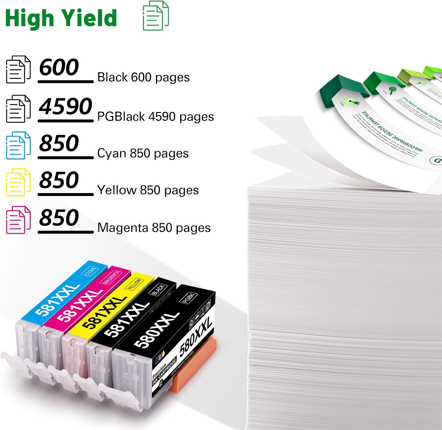 Thumbnail 2 de GREENSKY 5 Pack PGI 580 / CLI 581 XXL Compatible Ink Cartridges for Canon PIXMA TS Series (Non-Original)