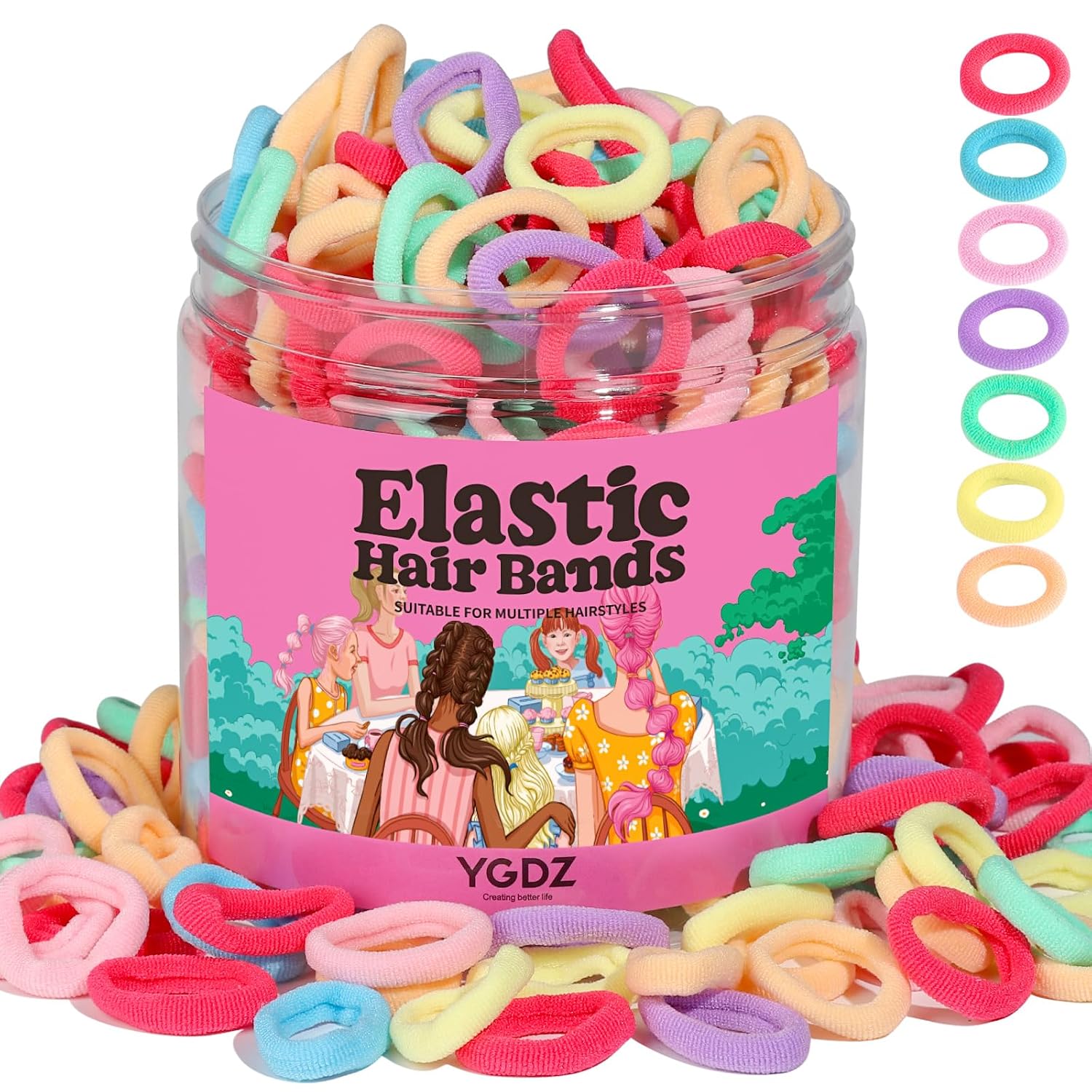 Detalle de YGDZ Baby Hair Ties, 300-Piece Mini Elastic Bands in 7 Colors