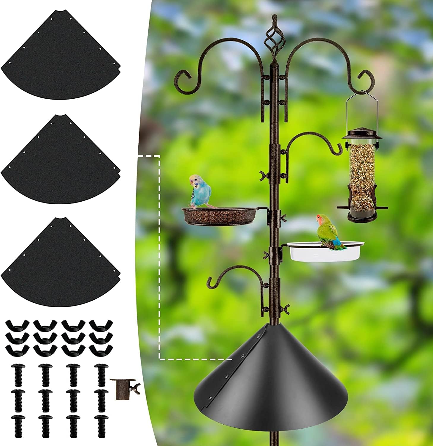 Detalle 1 de MIXXIDEA bird feeder station kit with squirrel baffle, suet cage and mesh tray