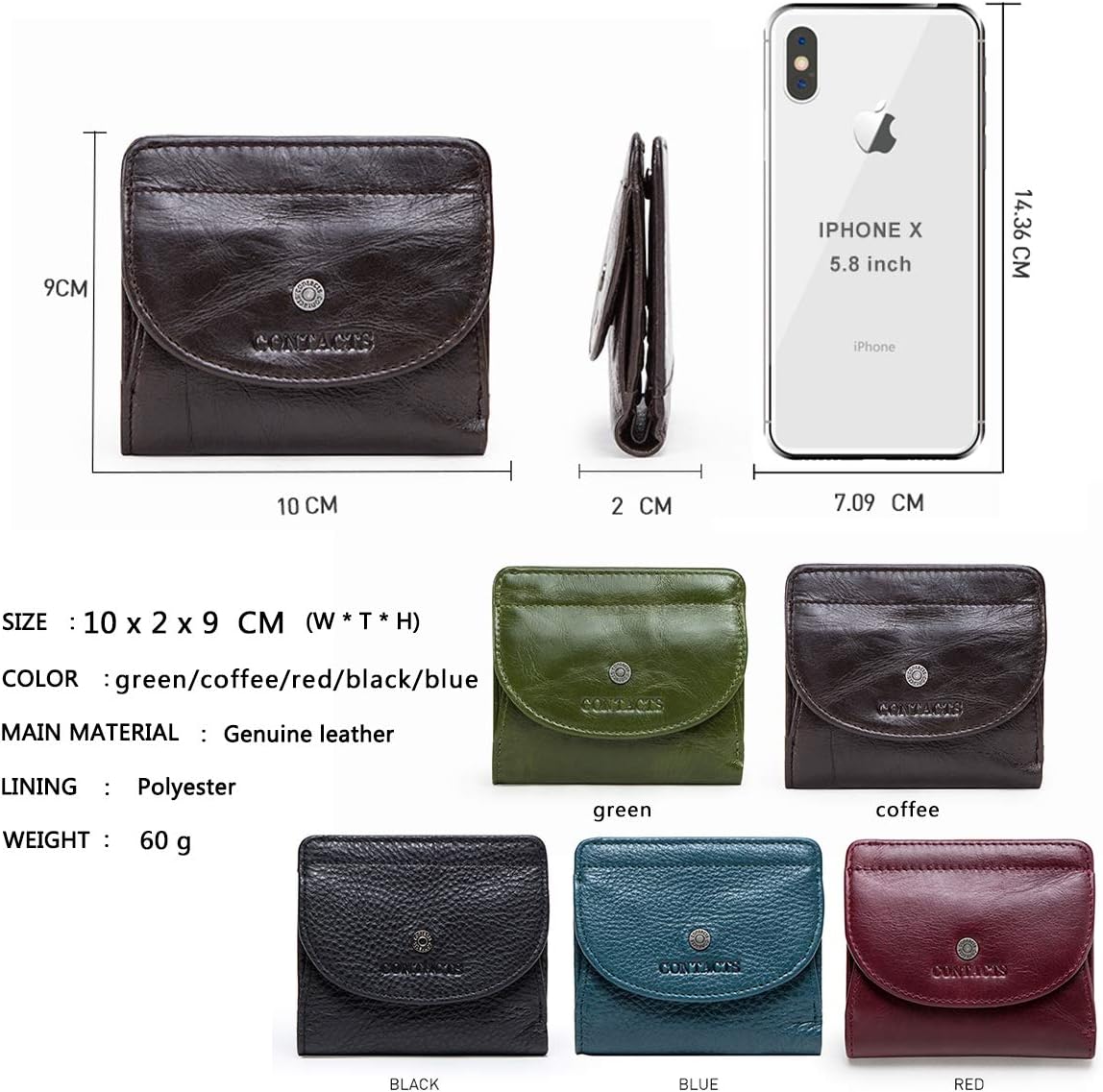 Thumbnail 1 de Contacts Ladies Real Leather Purse – Compact 8-Card Bi-Fold Wallet, Coffee