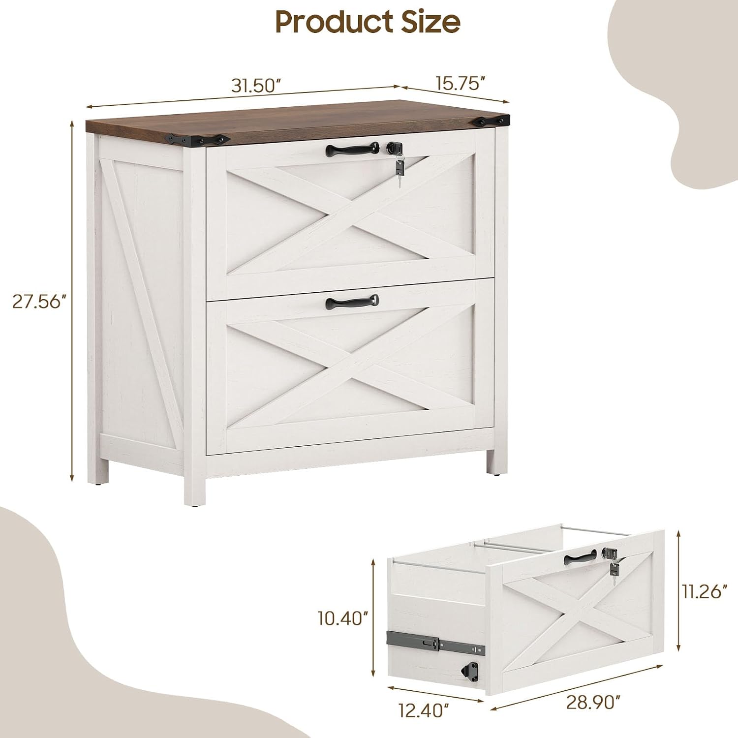 Thumbnail 1 de Halitaa DA0171BS01A Farmhouse Lateral File Cabinet, 2 Drawers, Locking Drawer