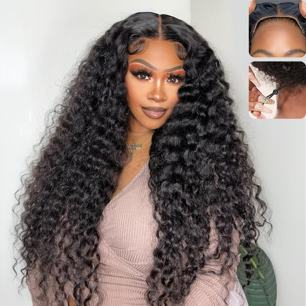 Detalle de QUANDIAN Wear and Go Glueless Wigs: 26" Deep Wave 7x5 HD Lace Front, 210% Density, 3D Dome Cap
