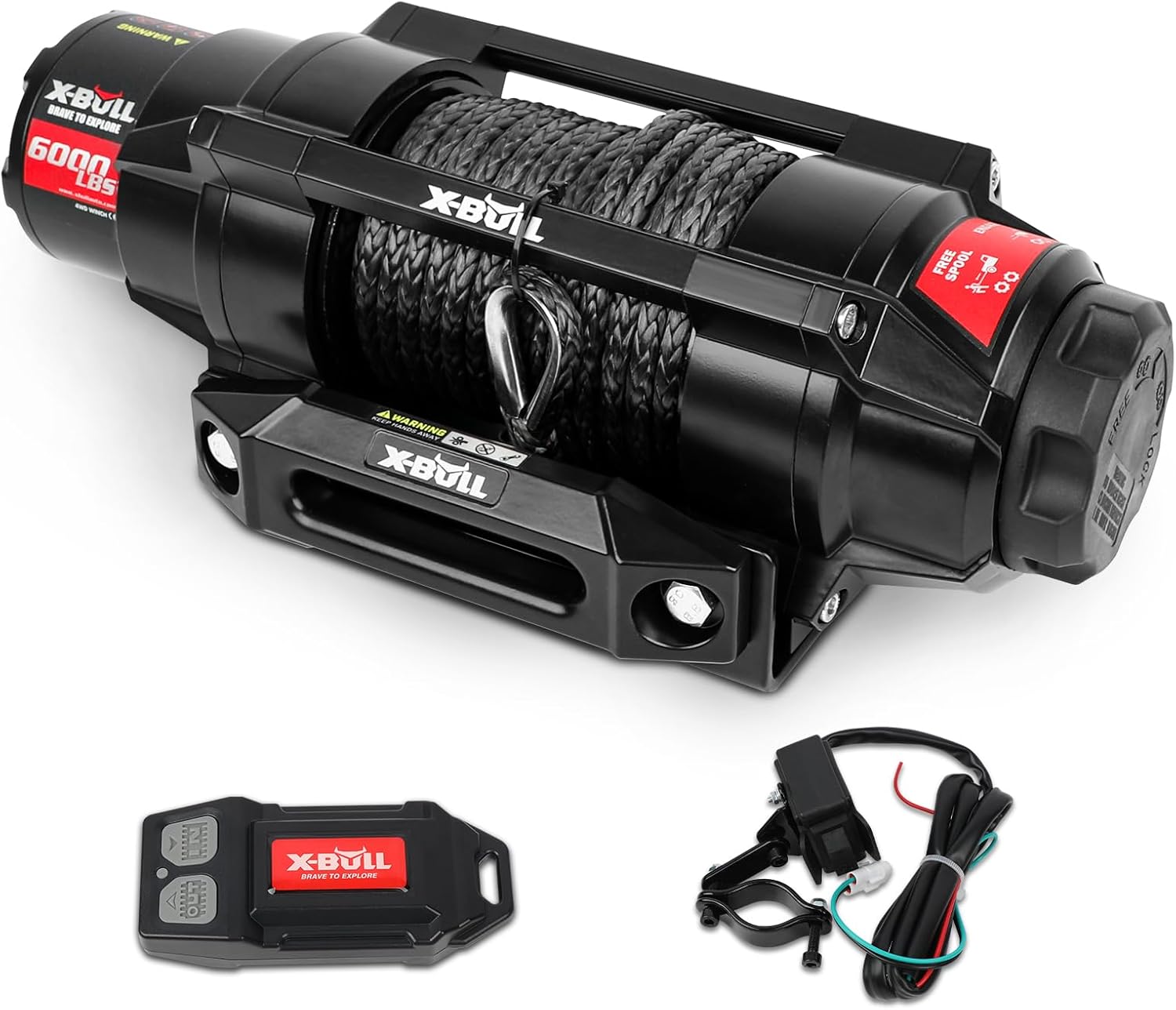 X-BULL New 6000LBS IP68 Waterproof Electric Winch: 2-in-1 Wireless Remote, Synthetic Rope