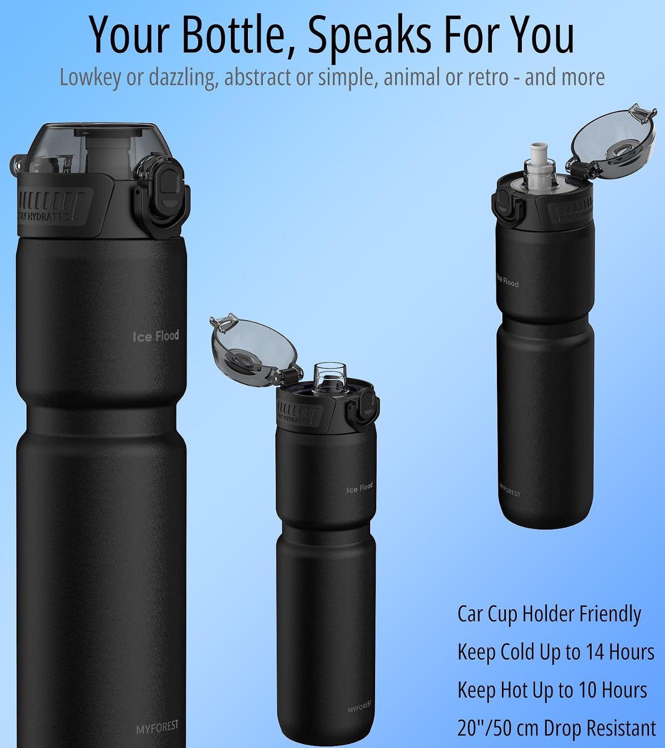 Detalle de MYFOREST CS700.BK.2401 geïsoleerde fietswaterfles van 700 ml, matzwart