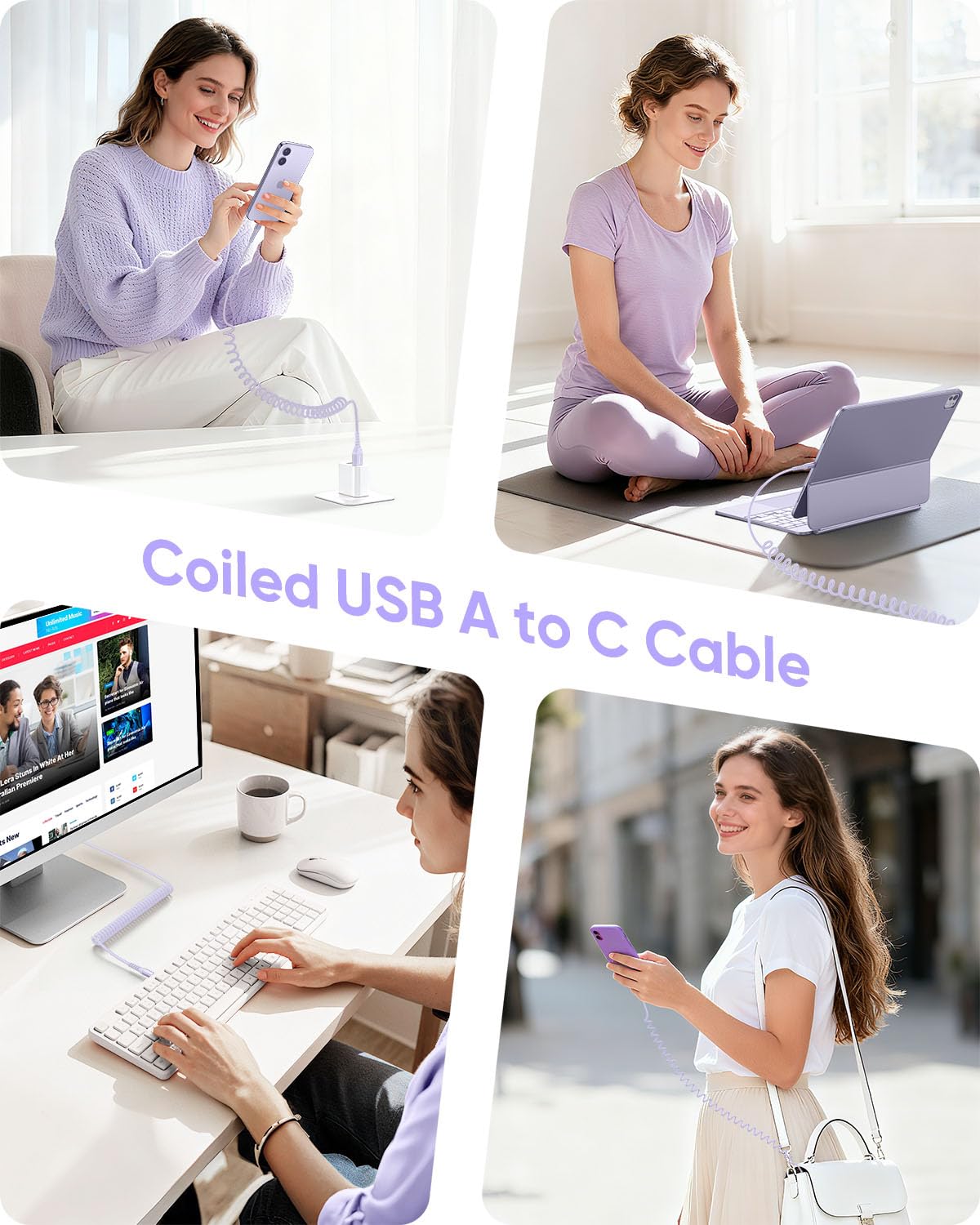 Thumbnail 4 de SUNGUY USB‑C Spiralkabel (1,8 m) für Auto: Daten & Schnellladung bis 3A