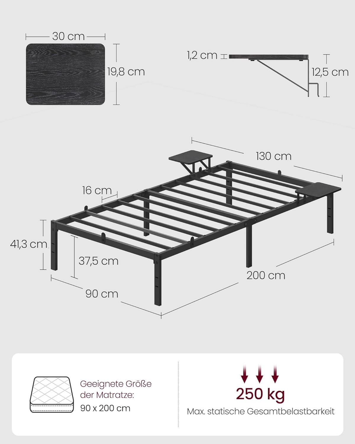 Thumbnail 1 de VASAGLE Doppelbettgestell 160 x 200 cm – Metallrahmen mit Lattenrost, Kopfteil, bis 500 kg belastbar