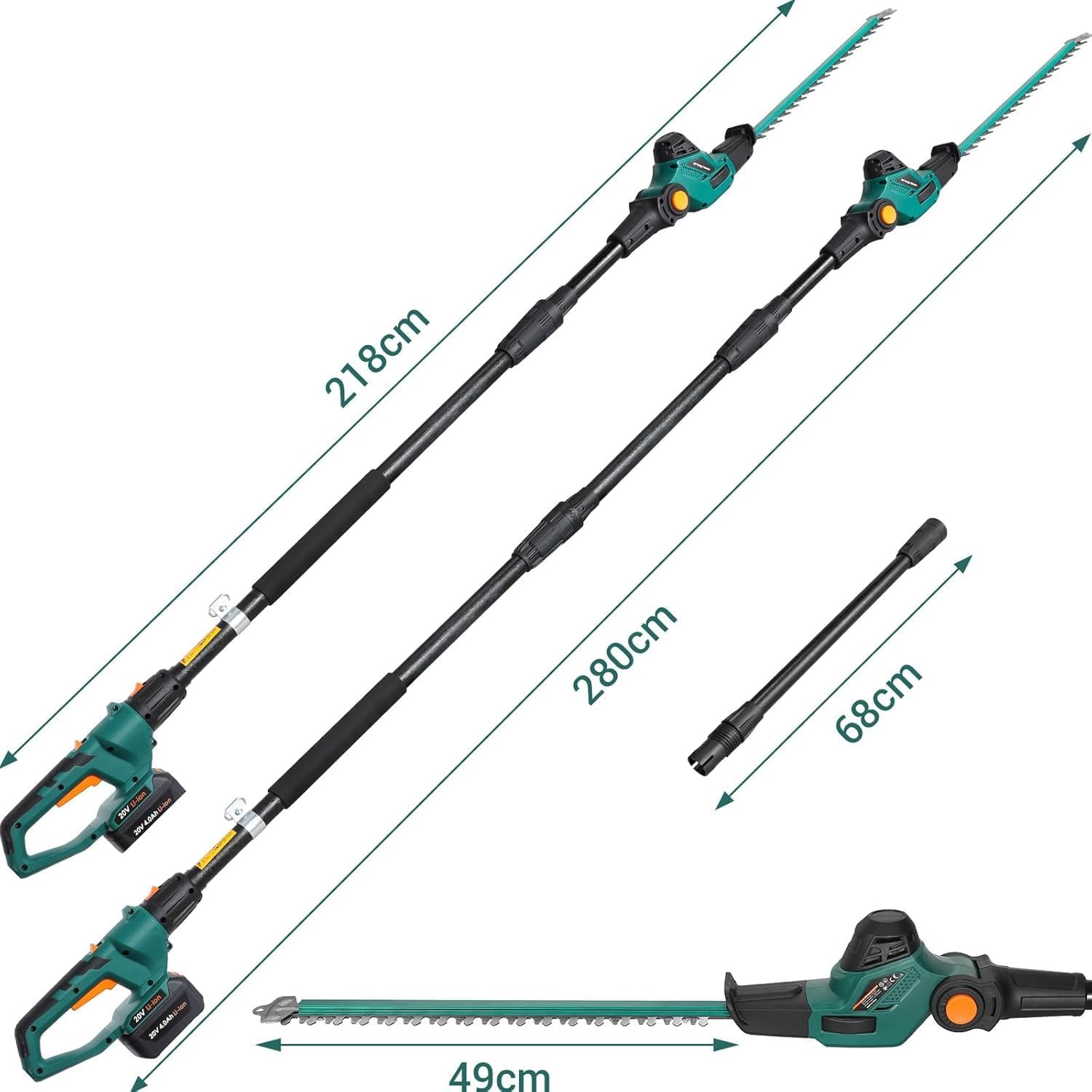 Thumbnail 1 de TLGREEN Tagliasiepi telescopico a batteria 20V 4Ah con lama 45 cm e testa pivotante a 7 posizioni