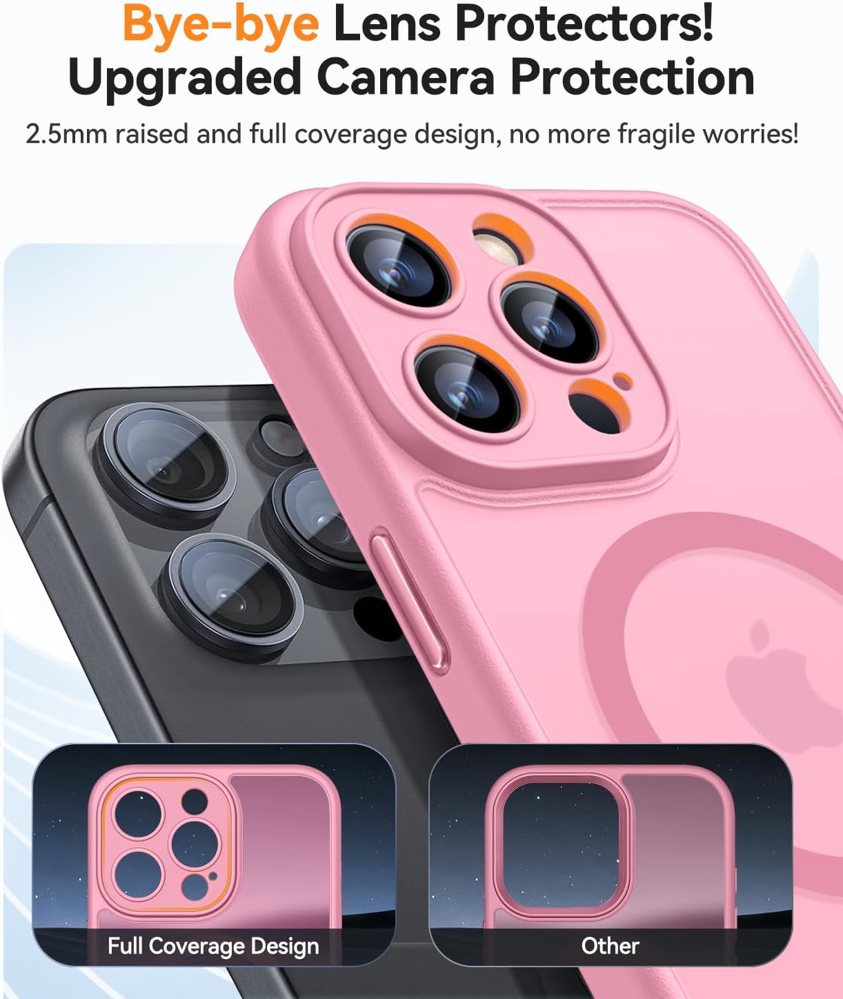 Detalle de CANSHN Cover Magnetica per iPhone 15 Pro Max con Protezione Completa della Fotocamera, Custodia Traslucida Opaca 6,7" Rosa