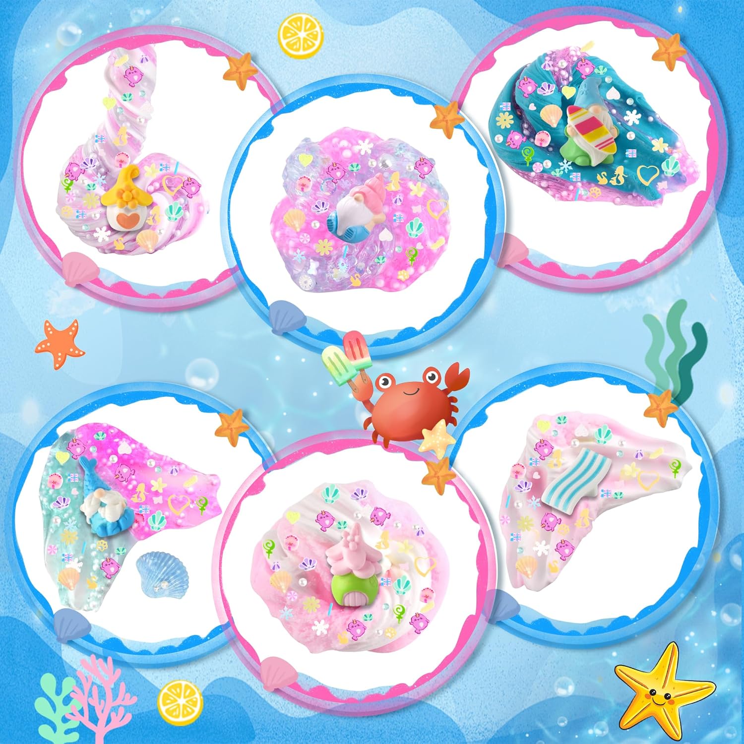 Detalle 2 de LAWOHO 6 Pack Mermaid Gnomes Slimes kit for kids (cloud, water, butter & clear slime)