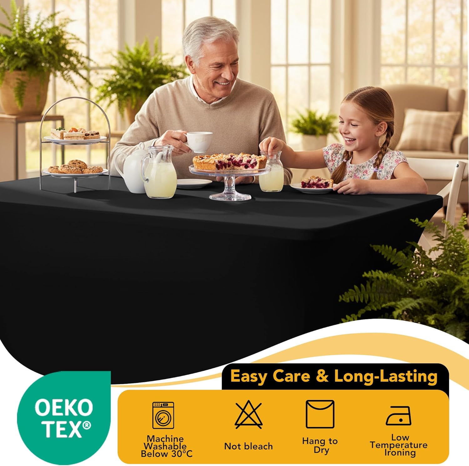 Thumbnail 6 de Dailyset Black Spandex Tablecloths 8ft 6-Pack