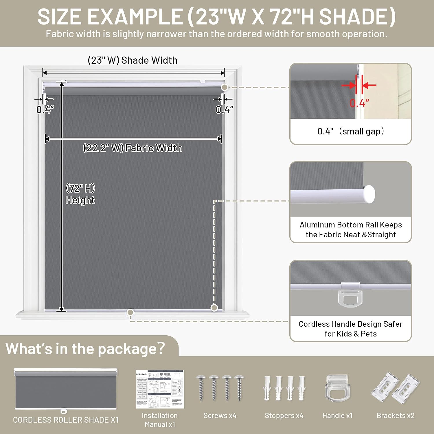 Thumbnail 2 de SUNOFF Blackout Roller Shade 23" x 72