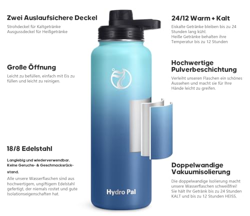 Detalle de HydroPal Edelstahl-Isolierflasche 750 ml mit Strohhalm und zwei Deckeln