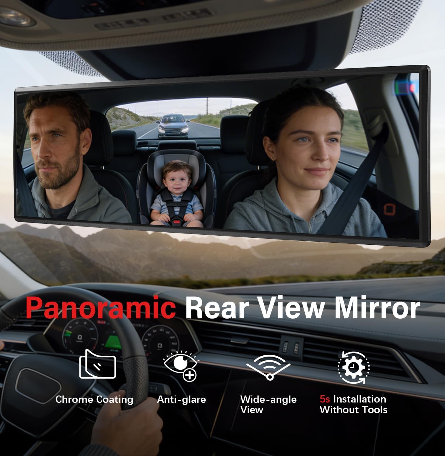 Detalle de Rearview Mirror 12-Inch Clip-On Panoramic Mirror