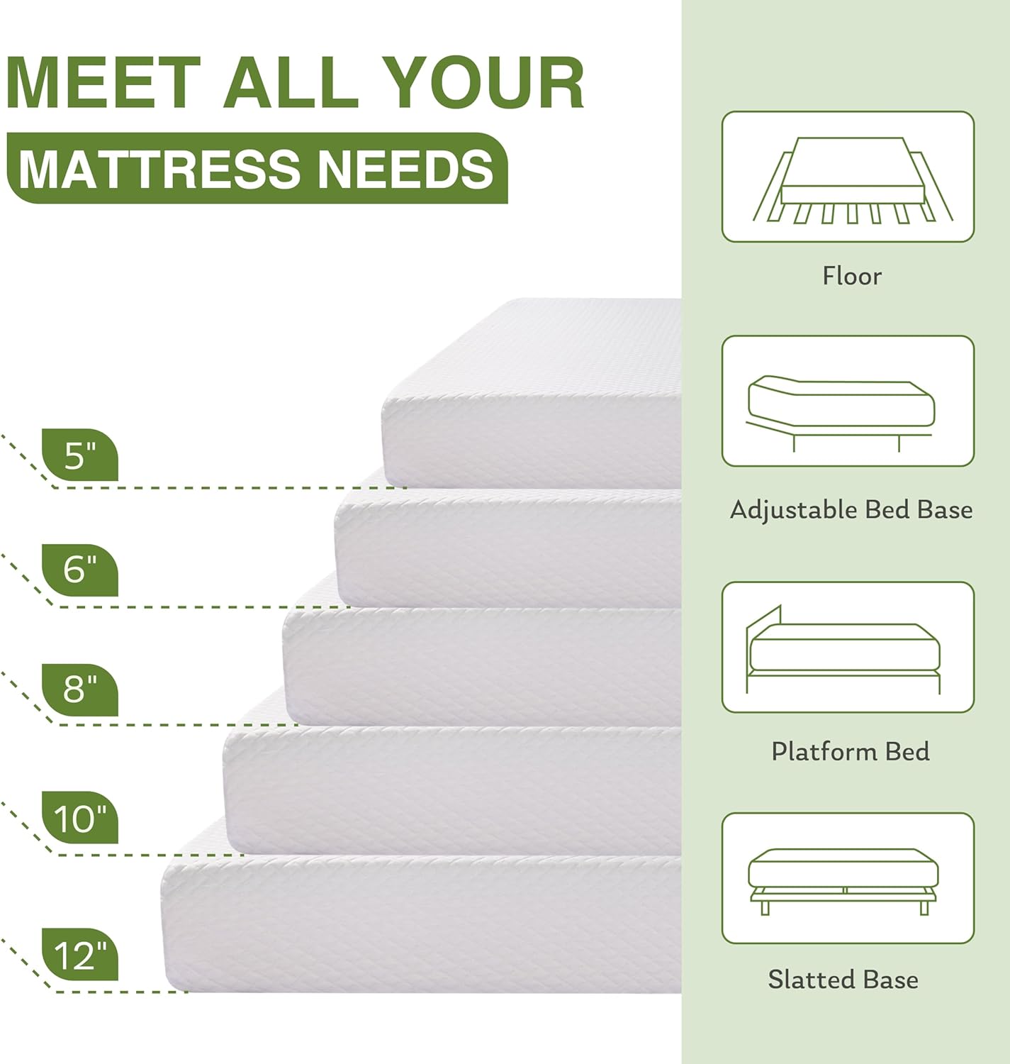 Thumbnail 6 de EGOHOME 5 Inch Twin Mattress for Kids: Memory Foam Comfort with Cooling Green Tea Gel