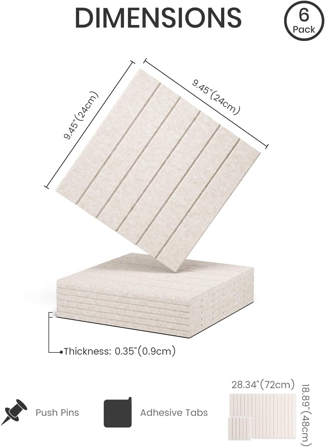 Detalle de Fluxynara Fine Stripe Felt Bulletin Board Tiles, 6-Pack, Oatmeal