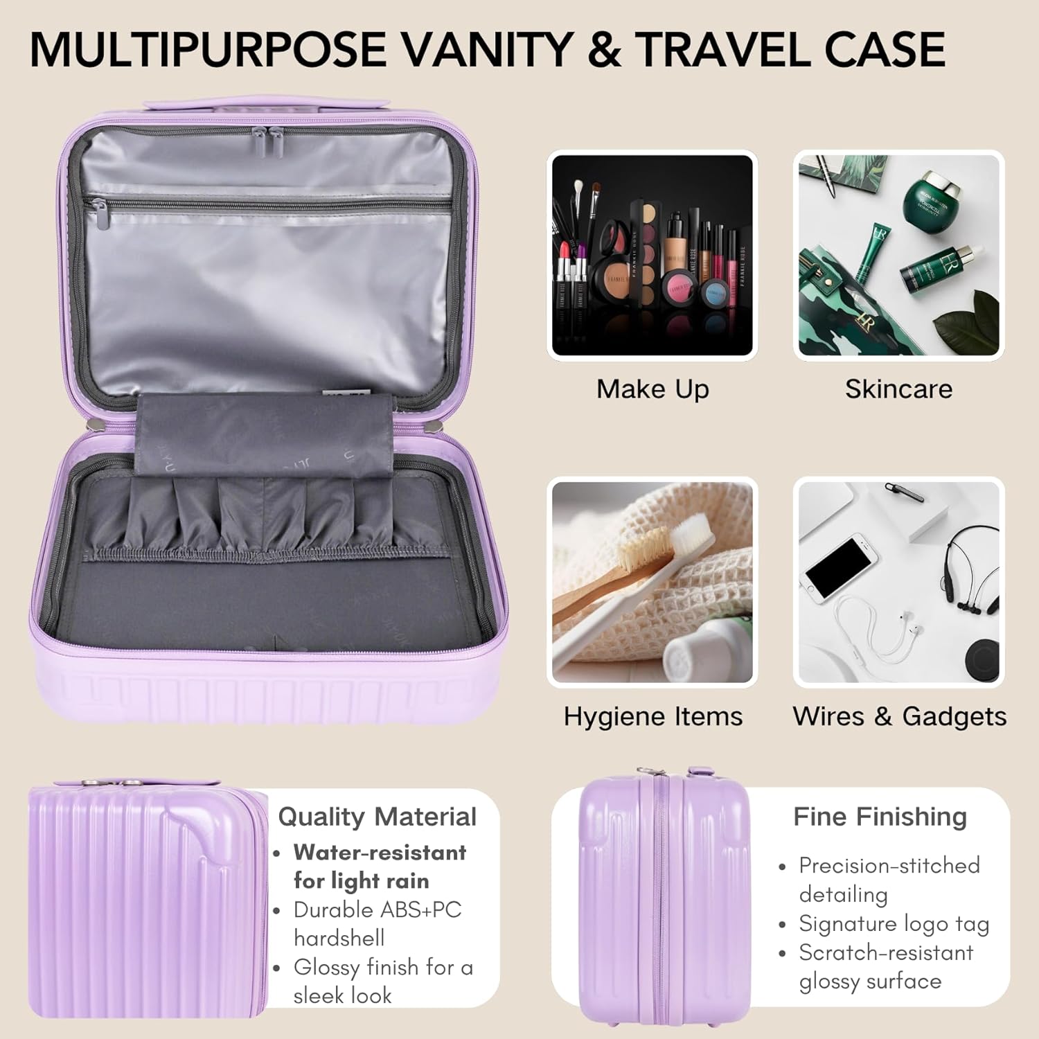 Thumbnail 2 de JLY Lightweight 3-Piece Luggage Set (Cabin, Medium & Large) in Mauve Lilac – 4 Pcs including Vanity Case