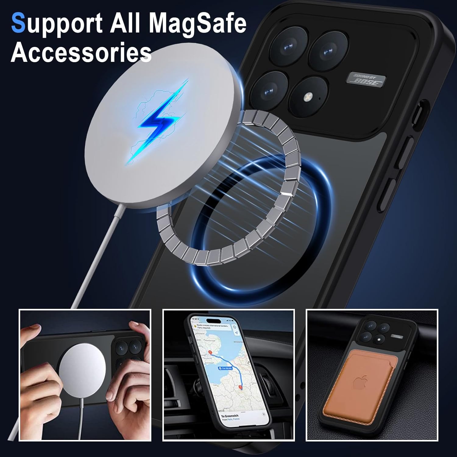 Thumbnail 1 de XTCASE Coque magnétique pour Xiaomi POCO F8 Pro – Transparent noir, protection renforcée