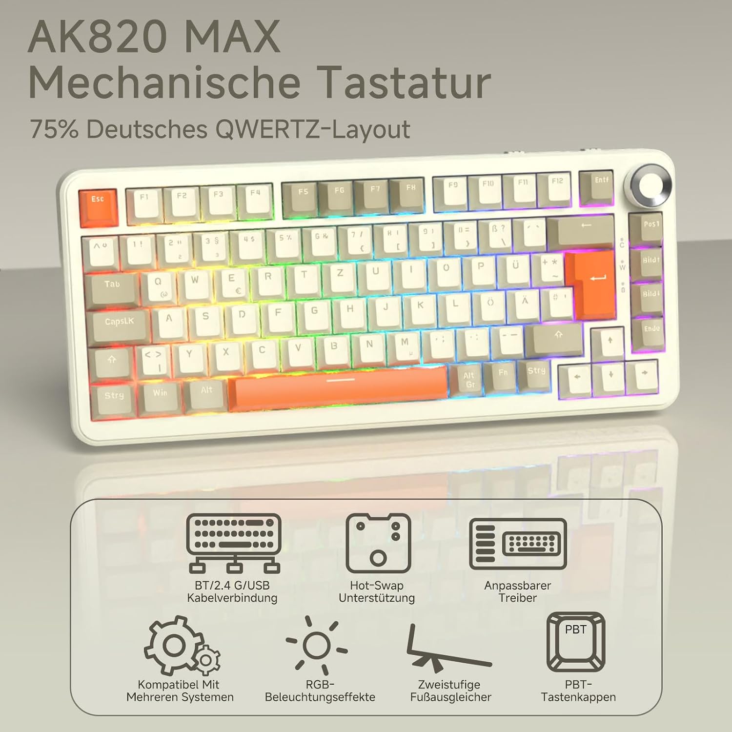 Detalle 2 de AJAZZ AK820 MAX Wireless Mechanical Keyboard 8000 mAh