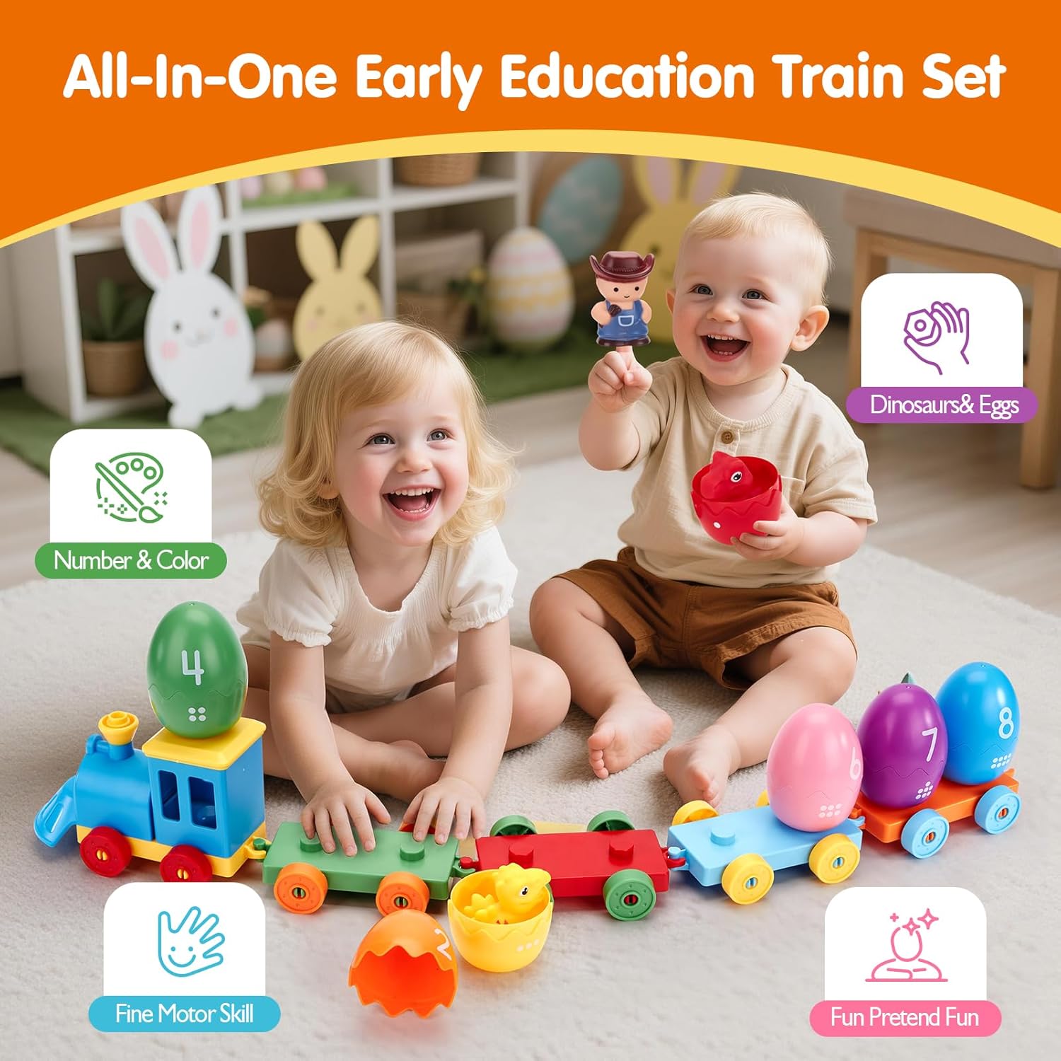 Detalle de hahaland Montessori dinosaur stacking train toy (18+ months) with Easter egg matching