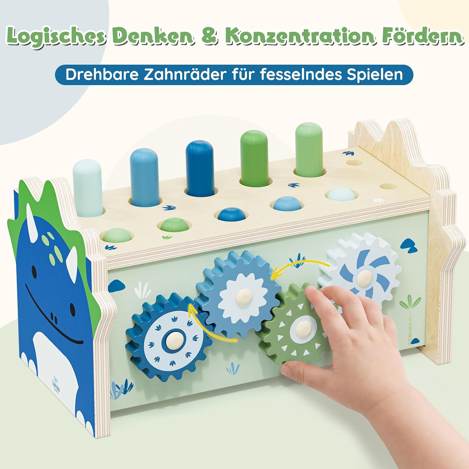 Detalle 2 de Lehoo Castle Montessori Spielzeug ab 1 Jahr – Hammerspiel mit Xylophon & Zahnrädern aus Holz