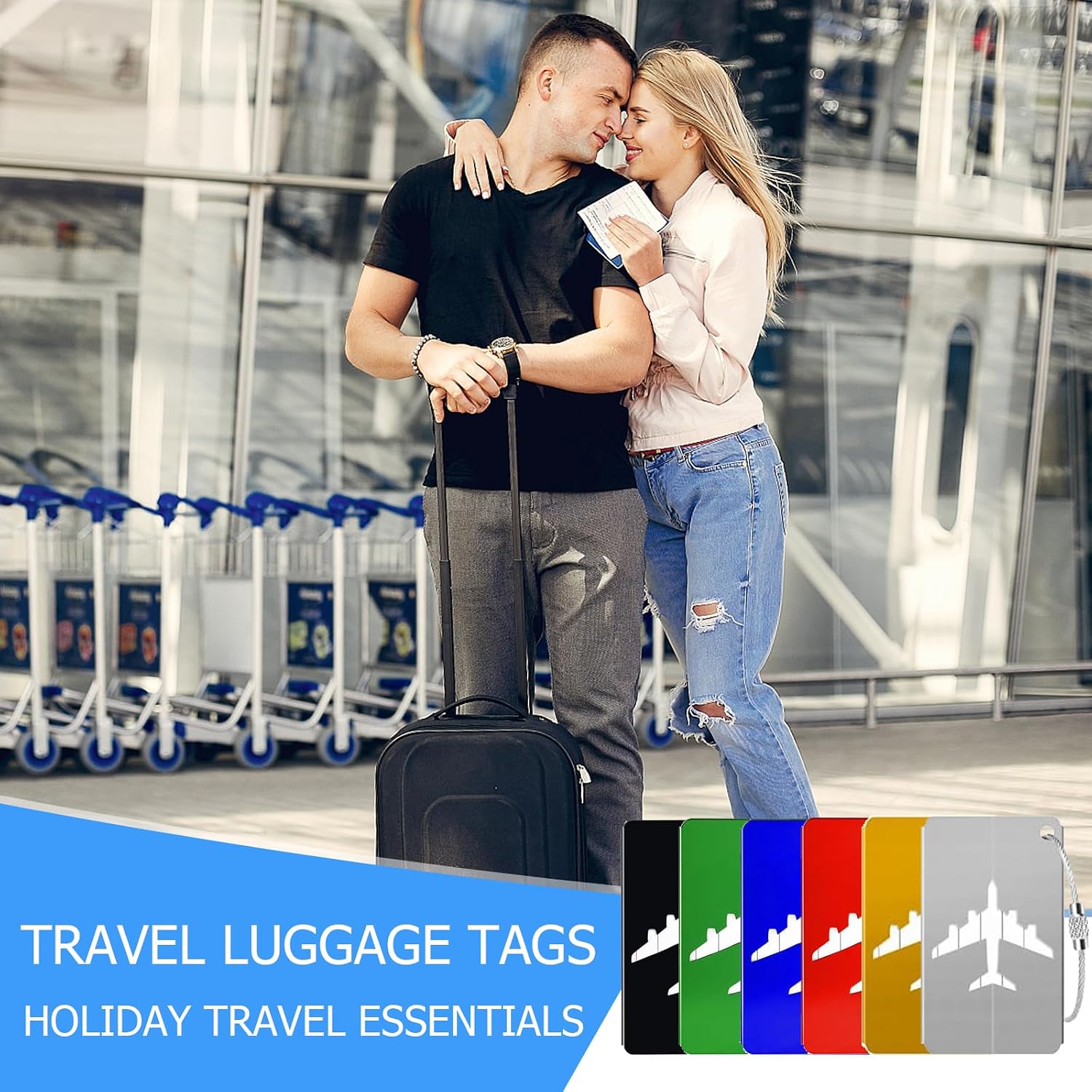 Thumbnail 6 de Elvielsl 6 Pcs Aluminium Luggage Tags with Steel Loop and Privacy-Protected ID Card