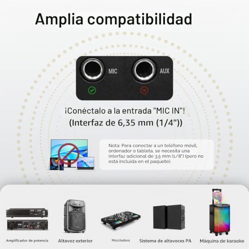 Detalle de TONOR Microfono Inalámbrico UHF con Diadema/ Lavalier y Bodypack – 60 m, 5 Frecuencias, 2 baterías