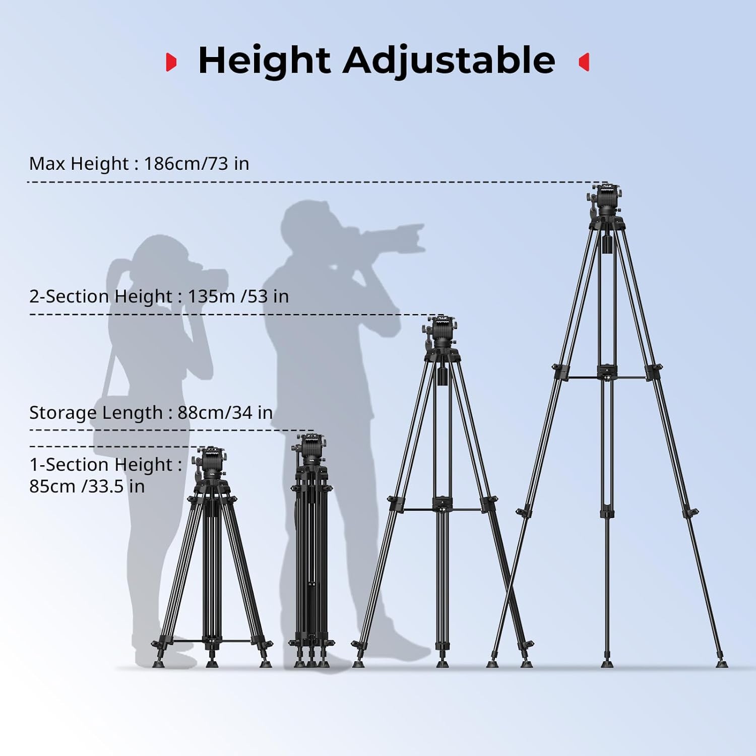 Detalle de SMALLRIG 73''/186 cm Trépied Vidéo Robuste en Alliage d'Aluminium AD-14