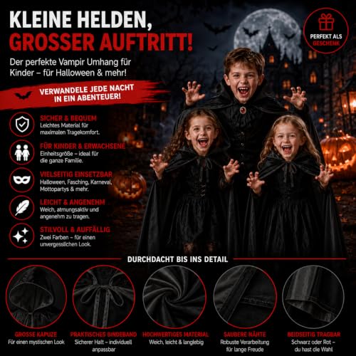 Detalle de FASCHINFEVER Vampirumhang mit Kapuze, schwarz, Einheitsgröße für Kinder und Erwachsene