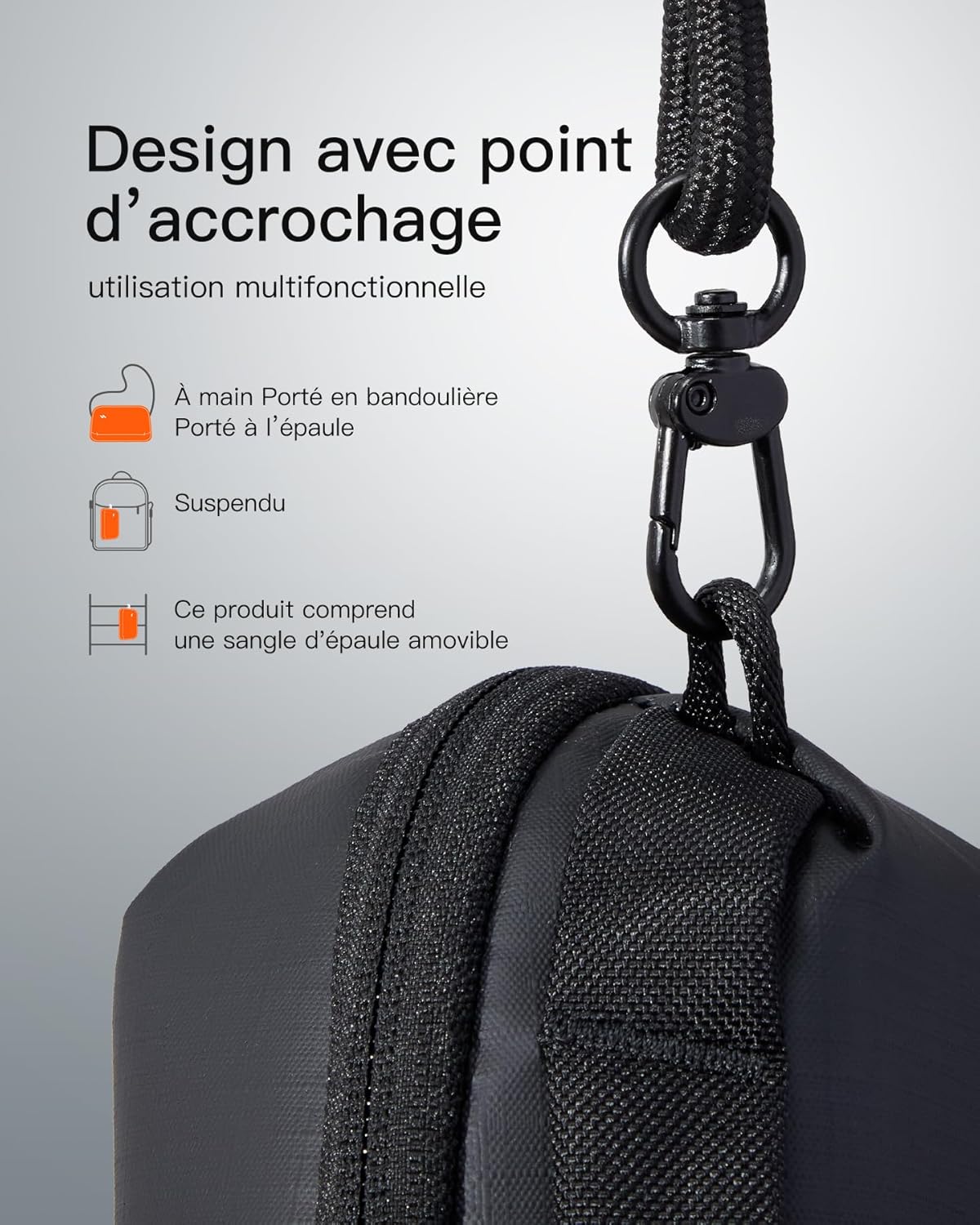 Detalle de Inateck Organisateur Pratique pour Accessoires Électroniques – Sac de Voyage Résistant aux Éclaboussures, Bandoulière Incluse