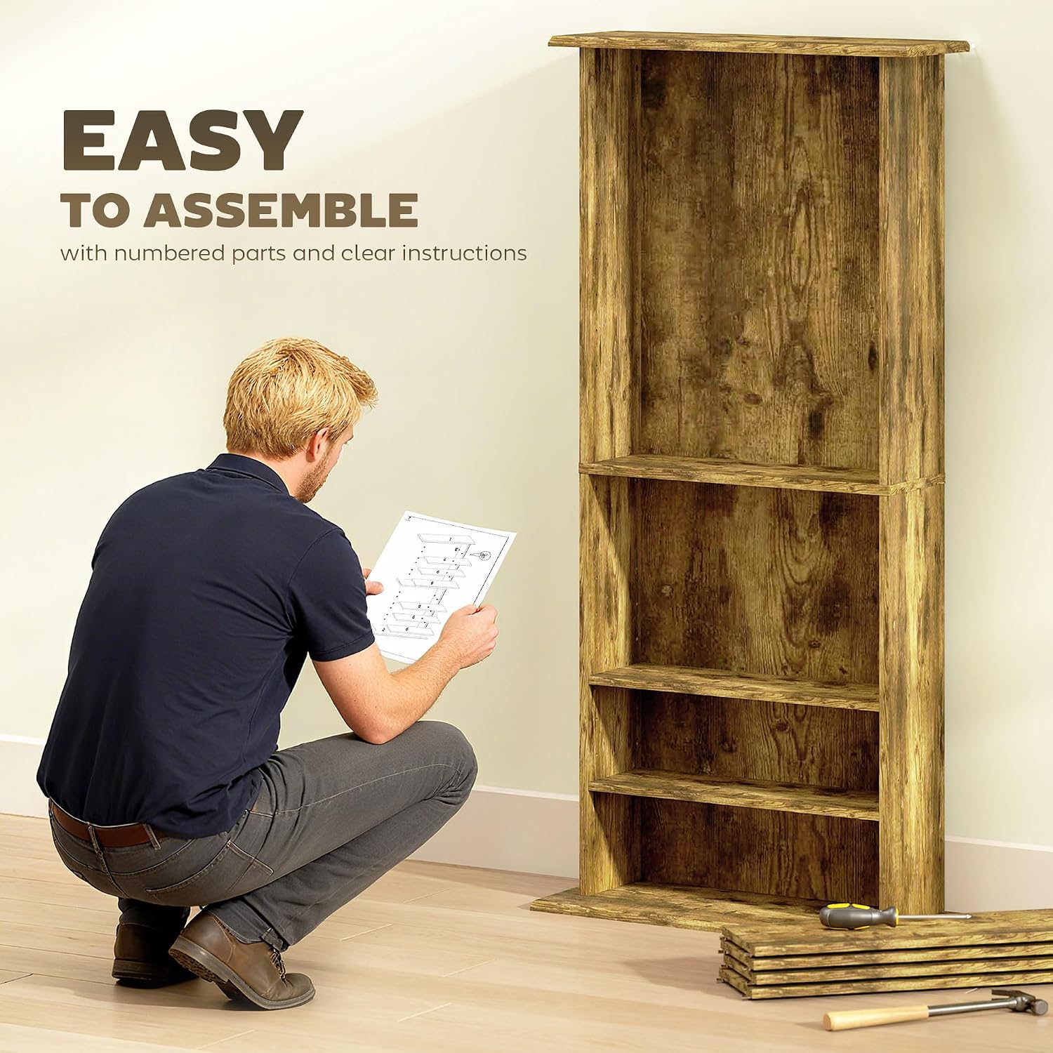 Detalle 2 de HOMCOM 836-603V00RB CD and DVD Storage Unit, Rustic Brown, 6 Adjustable Shelves