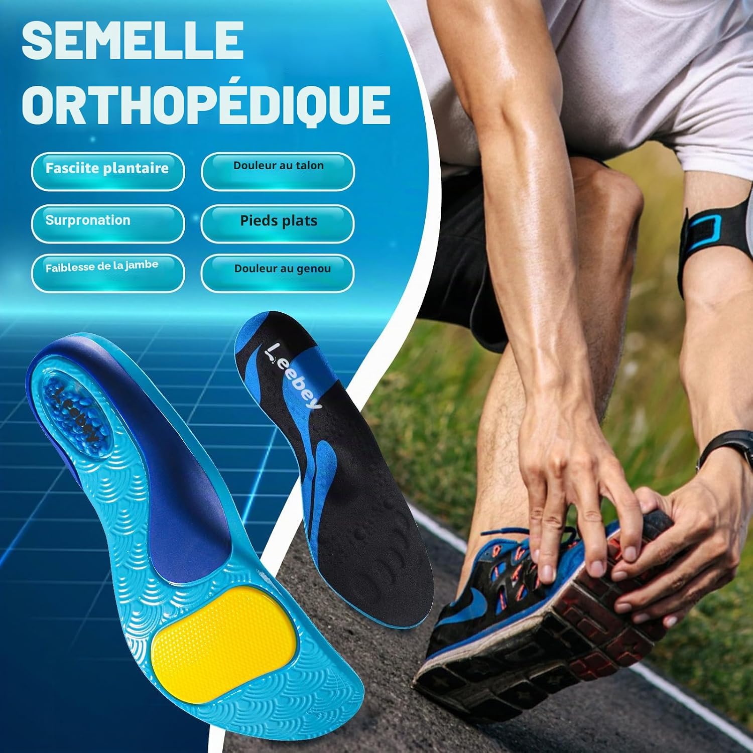 Detalle 2 de Leebey Semelles Orthopédiques – Soutien de la voûte plantaire, confort universel (bleu, EU 35-36)