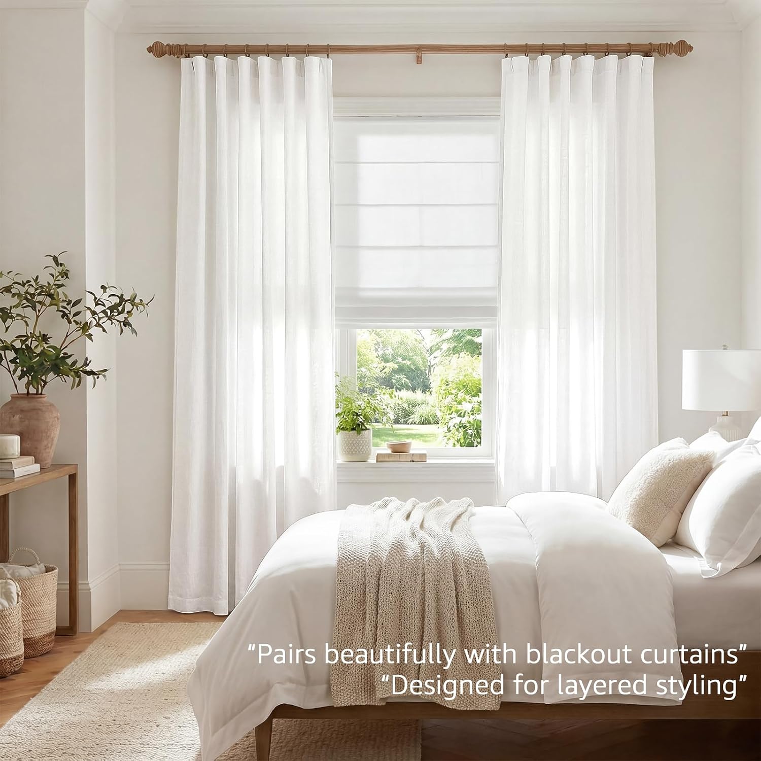 Detalle 2 de jinchan JINCHAN Curtains, 50 x 84-Inch Light-Filtering Linen-Blend Drapes
