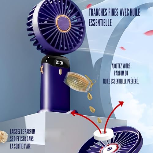 Thumbnail 4 de Jsdoin Ventilateur portable USB 5 vitesses — bleu, compact et pliable avec écran LED